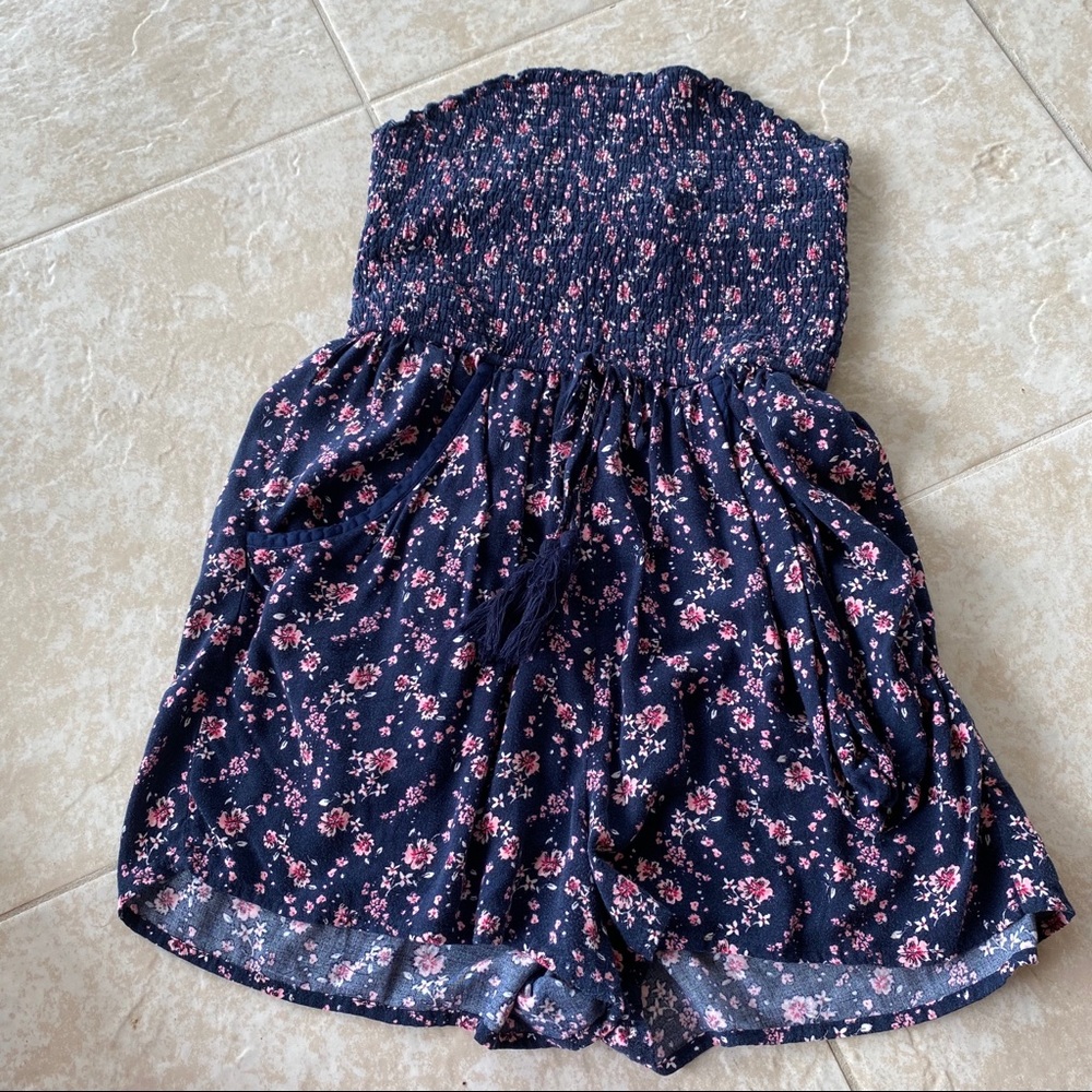 Xhilaration Navy Blue Floral Strapless Romper